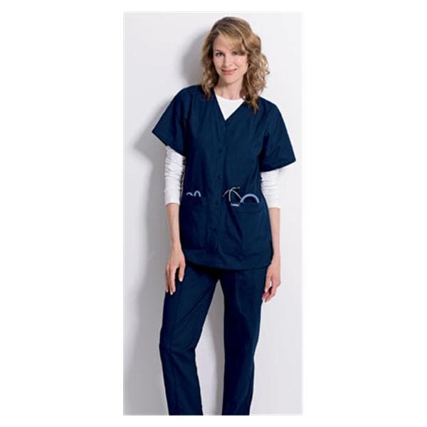 Scrub Shirt V-Neck 4 Pockets Short Sleeves 5X Large Navy Womens Ea