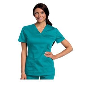 Scrub Shirt V-Neck 4 Pockets Short Sleeves 4X Large Teal Womens Ea