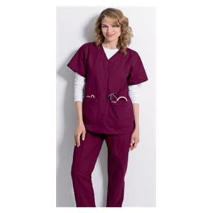 Scrub Shirt V-Neck 4 Pockets Short Sleeves X-Small Wine Womens Ea