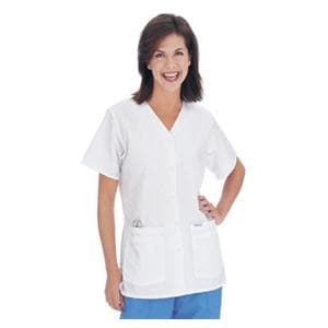 Scrub Shirt V-Neck 4 Pockets Short Sleeves Large White Womens Ea