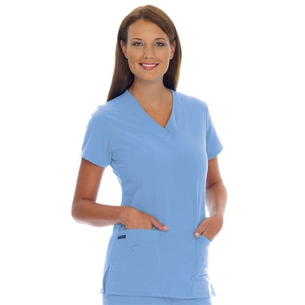 Jockey Scrub Shirt V-Neck 3 Pockets Short Sleeves Medium Ceil Blue Womens Ea