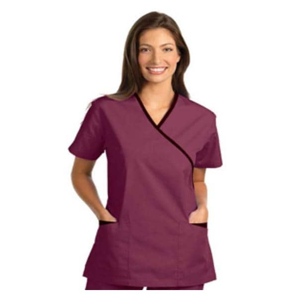 Fashion Seal Scrub Shirt XOvr Nck 3 Pkts Set-In Sleeves Large Brgndy Womens Ea