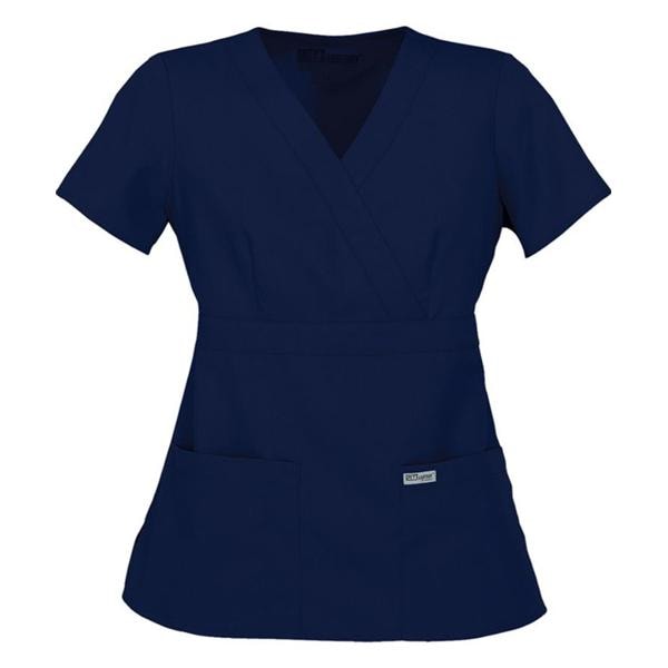 Scrub Top Mock Wrap V-Neck 3 Pockets Small Indigo Womens Ea