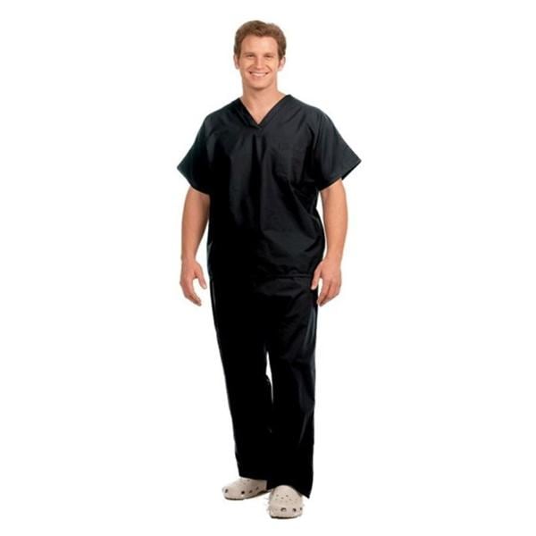 Fashion Seal Scrub Shirt V-Neck 1 Pocket Short Sleeves Medium Black Unisex Ea