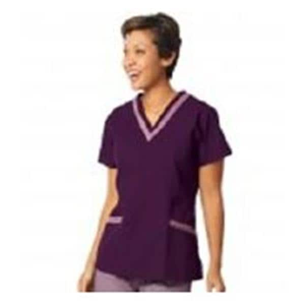 Fashion Poplin Scrub Top 2 VNck Tunic 2Pckt StIn Slv Small Egplnt/Plm Womens Ea