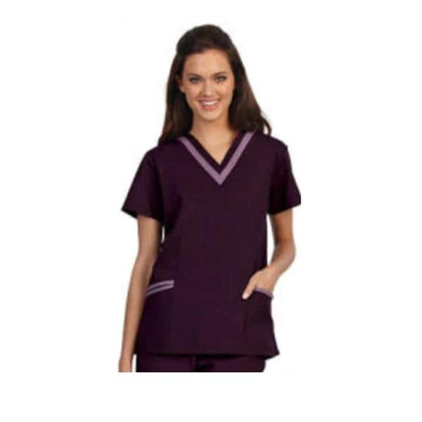 Fashion Poplin Scrub Shirt V-Neck 2X Large Eggplant / Plum Womens Ea