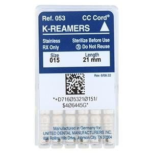 Hand K-Reamer 21 mm Size 15 Stainless Steel White 6/Bx