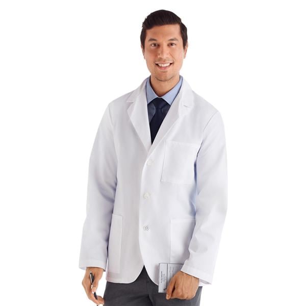 META Consultation Lab Coat 3 Pockets Long Sleeves 30 in Small White Mens Ea