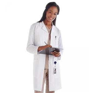 META Lab Coat 3 Pockets Long Sleeves 37 in Small White Womens Ea
