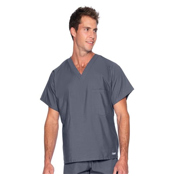 Scrub Shirt V-Neck 1 Pocket Short Sleeves Small Steel Grey Unisex Ea