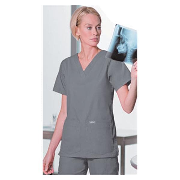 Scrub Shirt V-Neck 4 Pockets Short Sleeves X-Large Steel Grey Womens Ea