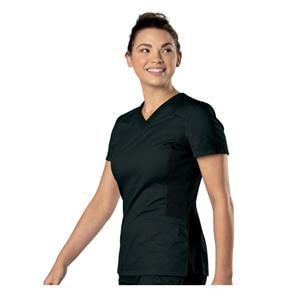 Scrub Shirt V-Neck 2 Pockets Short Sleeves 2X Large Black Womens Ea