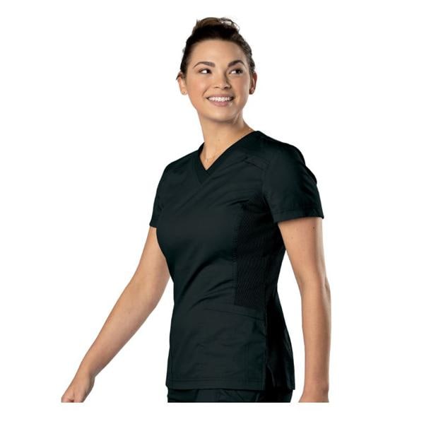 Scrub Shirt V-Neck 2 Pockets Short Sleeves 2X Large Black Womens Ea