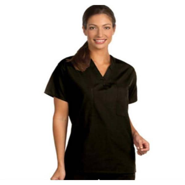 Fashion Poplin Scrub Shirt 1 Pocket Set-In Short Sleeves Medium Black Unisex Ea