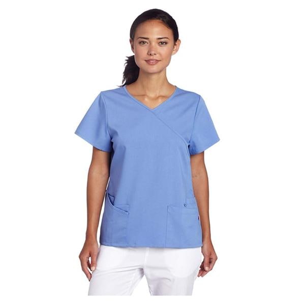 Urbane Scrub Shirt Poly/Ryn/Spndx 6 Pockets 3X Large Ceil Blue Womens Ea