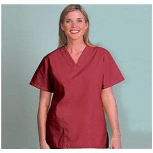 Scrub Shirt V-Neck 2 Pockets Set-In Short Sleeves X-Small Sangria Womens Ea