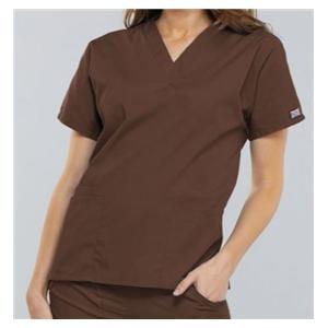 Cherokee Scrub Shirt V-Neck 3 Pockets Short Sleeves Medium Chocolate Womens Ea