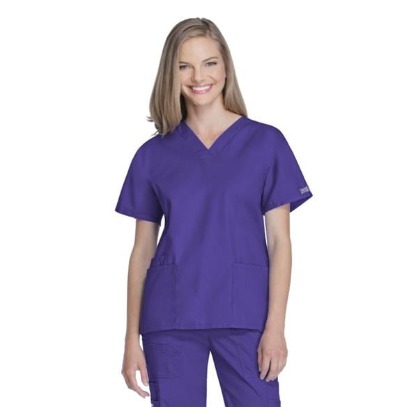 Cherokee Scrub Shirt V-Neck 3 Pockets Short Sleeves Small Grape Womens Ea