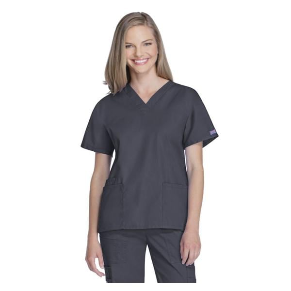 Cherokee Scrub Shirt V-Neck 3 Pockets Short Sleeves X-Small Pewter Womens Ea