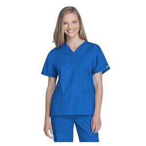 Cherokee Scrub Shirt V-Neck 3 Pockets Short Sleeves Small Royal Blue Womens Ea