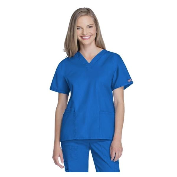 Cherokee Scrub Shirt V-Neck 3 Pockets Short Sleeves Small Royal Blue Womens Ea