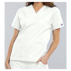 Cherokee Scrub Shirt V-Neck 3 Pockets Short Sleeves 2X Large White Womens Ea