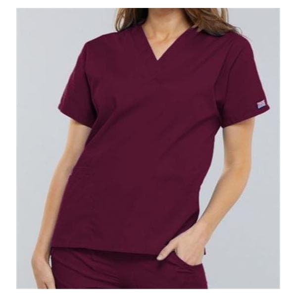 Cherokee Scrub Shirt V-Neck 3 Pockets Short Sleeves X-Small Wine Womens Ea