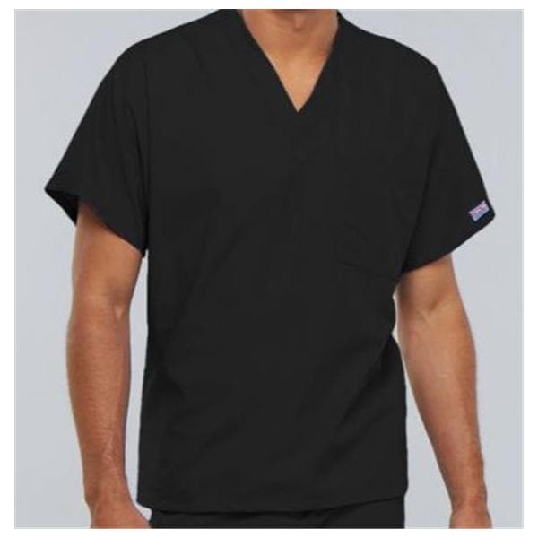 Cherokee Scrub Shirt V-Neck 1 Pocket Short Sleeves Medium Black Unisex Ea