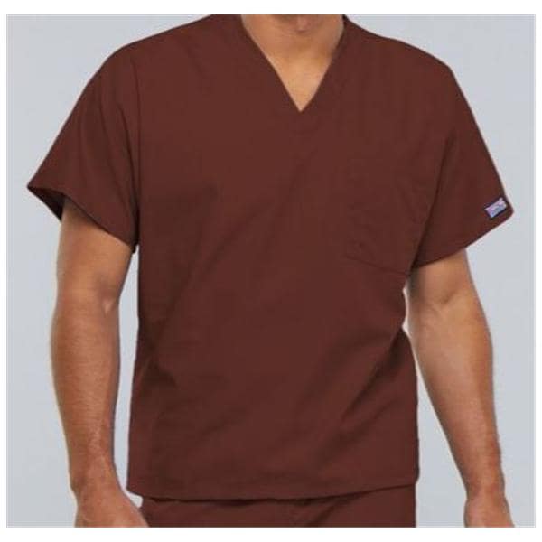 Cherokee Scrub Shirt V-Neck 1 Pocket Short Sleeves Medium Chocolate Unisex Ea