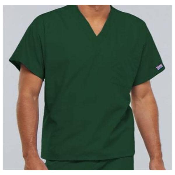 Cherokee Scrub Shirt V-Neck 1 Pocket Short Sleeves Small Hunter Unisex Ea