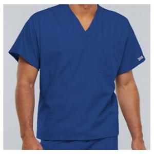 Cherokee Scrub Shirt V-Neck 1 Pocket Short Sleeves 4X Large Royal Blue Unisex Ea