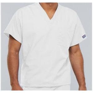 Cherokee Scrub Shirt V-Neck 1 Pocket Short Sleeves Medium White Unisex Ea