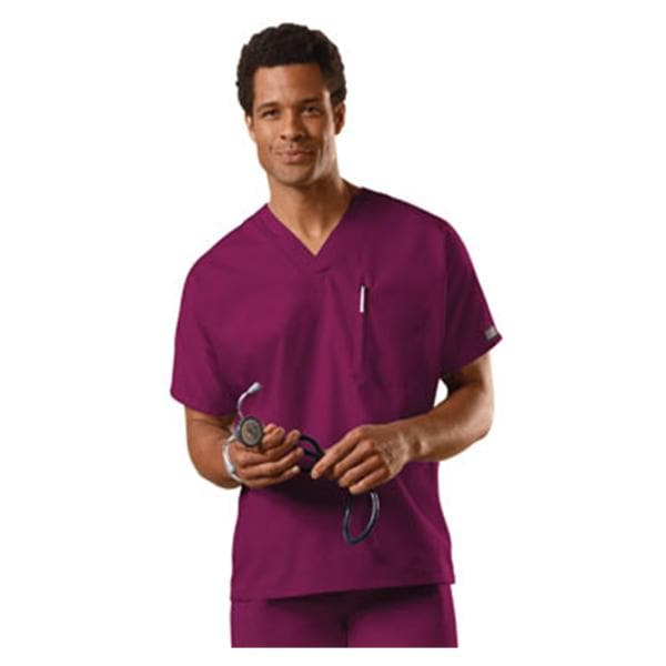 Cherokee Scrub Shirt V-Neck 1 Pocket Short Sleeves 5X Large Wine Unisex Ea