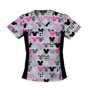 Tooniforms Scrub Top V-Neck 2 Pockets Large Mickey Womens Ea