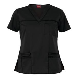 Dickies Scrub Shirt V-Neck 4 Pockets Short Sleeves Large Black Womens Ea