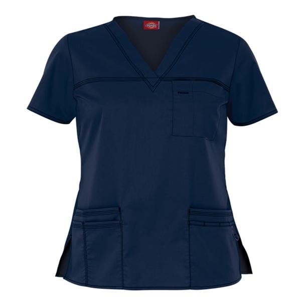 Dickies Scrub Shirt V-Neck 4 Pockets Short Sleeves Small Navy Womens Ea