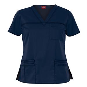 Dickies Scrub Shirt V-Neck 4 Pockets Short Sleeves Medium Navy Womens Ea