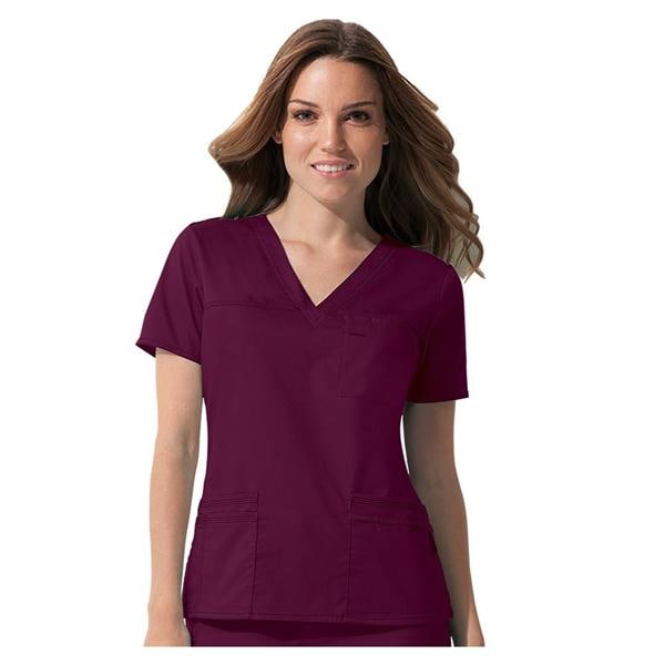 Dickies Scrub Shirt V-Neck 4 Pockets Short Sleeves 2X Large Wine Womens Ea