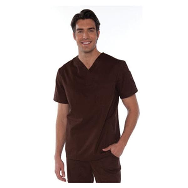 Scrub Shirt V-Neck 4 Pockets 2X Large Espresso Mens Ea