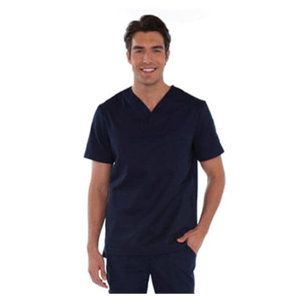 Scrub Shirt V-Neck 4 Pockets 2X Large Navy Mens Ea