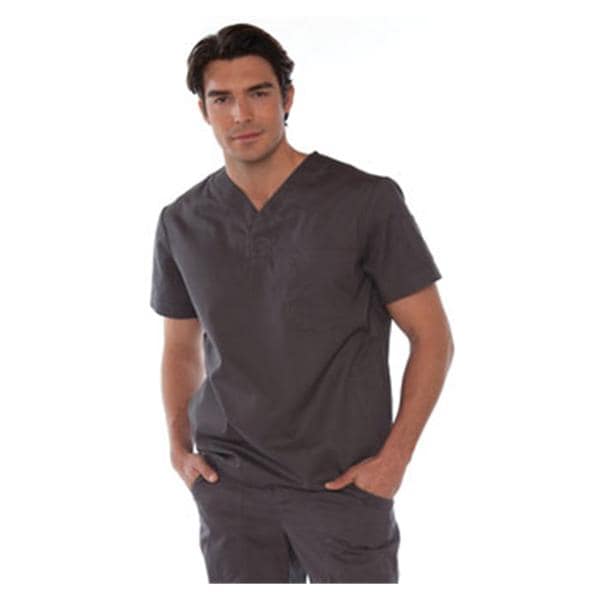 Scrub Shirt V-Neck 4 Pockets Small Steel Grey Mens Ea