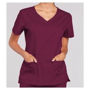 Cherokee Scrub Shirt V-Neck 3 Pockets Short Sleeves Medium Wine Womens Ea