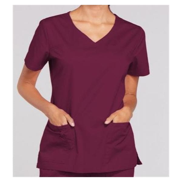 Cherokee Scrub Shirt V-Neck 3 Pockets Short Sleeves Large Wine Womens Ea