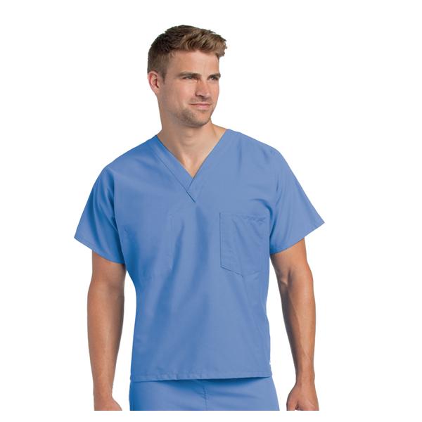 Scrub Shirt V-Neck 1 Pocket Short Sleeves X-Large Ceil Blue Unisex Ea