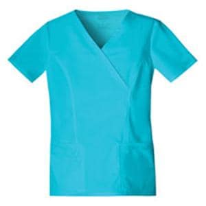 Cherokee Scrub Shirt Mock Wrap V-Neck Short Sleeves X-Small Turquoise Womens Ea