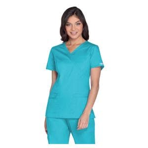 Cherokee Scrub Shirt Mock Wrap V-Neck Short Sleeves X-Large Turquoise Womens Ea