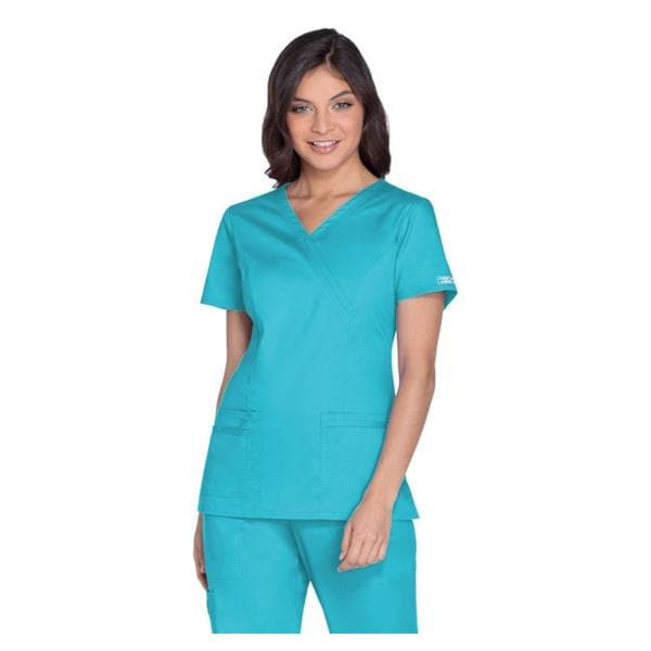 Cherokee Scrub Shirt Mock Wrap V-Neck Short Sleeves X-Large Turquoise Womens Ea