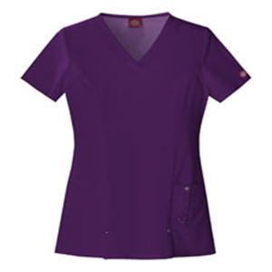 Dickies Scrub Shirt V-Neck 3 Pockets Short Sleeves X-Small Eggplant Womens Ea