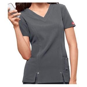 Dickies Scrub Shirt V-Neck 3 Pockets Short Sleeves Large Pewter Womens Ea