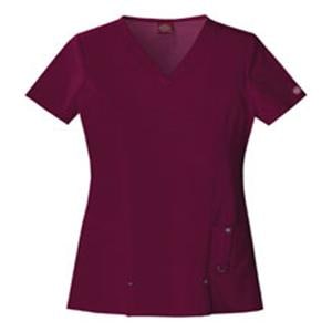 Dickies Scrub Shirt V-Neck 3 Pockets Short Sleeves X-Small Wine Womens Ea